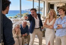 I bought my parents a $425,000 beach house for their fiftieth anniversary. Months later, I walked in and saw my mother crying while my sister’s husband pointed at my father and shouted, “This is my house now—get out!” My sister laughed and said, “Dad, stop embarrassing yourself.” Then she noticed me standing in the doorway. I looked at the papers in Travis’s hand and asked one question: “Did you actually read the title?”