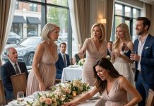 My mother held up my BMW keys in front of everyone and announced, “Our gift to the real bride.” I was eight months pregnant. When I reached for them, she shoved me back, and a sharp pain ripped through my stomach. My sister’s fiancé laughed, “Take an Uber to your doctor.” I called my husband with shaking hands. He only said, “Don’t move. I’m coming.” They had no idea what he was about to do.