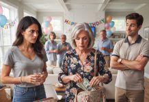 My eight-year-old daughter was still holding her birthday cake when my mother opened her wallet, pulled out $300, and slipped it into her purse. “Consider it reimbursement,” she said, while my entire family watched—and my brother actually laughed. I didn’t scream. I just looked at the security camera above the kitchen door and said, “Keep it, Mom.” Four days later, nobody was laughing.
