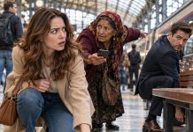 I was running to catch my train when my phone slipped onto the station floor. An elderly Gypsy woman picked it up, grabbed my wrist, and whispered, “That man didn’t just watch you drop it. He kicked it under the bench.” I turned around and froze. She was pointing at my fiancé—the same man who had accused me of stealing $2.8 million. Then she handed me something that could destroy his entire life…