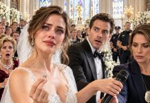 My groom slapped me in front of four hundred guests because I refused to repeat the vows he had written. His mother laughed and said, “Now she’ll learn obedience.” I wiped the blood from my split lip, removed my ring, and handed the microphone to the woman in the front row. “Detective,” I said calmly, “you may play the recording now.” The groom’s smile vanished when his voice filled the cathedral.