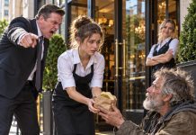 “You’re fired! Take your filthy beggar and get out!” my manager screamed after throwing my only lunch onto the pavement. I stood there, humiliated, while everyone laughed. But the next morning, three luxury cars stopped outside our restaurant. The same homeless man stepped out wearing a million-dollar suit. My manager turned pale when he announced, “I’m Alexander Whitmore, the owner of this company. Where is the girl who fed me yesterday?”