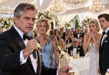At my son’s lavish wedding, his bride pushed my wife into the mud in front of 200 guests. My son saw it all, yet he still claimed it was an accident. I didn’t argue. I took the microphone, pulled the final payment of 100000 $ from my jacket, and announced that the celebration they expected me to fund was over.