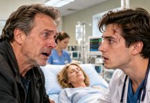 I rushed my dying wife into the emergency room, screaming for help. Then the doctor turned around, and my blood froze. “Dad?” he whispered. It was my son—the boy I’d buried seven years ago. “You’re dead!” I gasped. He grabbed my arm, trembling. “Dad, listen carefully. Uncle Gregory tried to kill me… and now he’s trying to kill Mom.” But what he revealed next shattered everything I believed about my family.