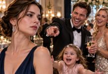 MY EX-HUSBAND SAW ME AT A WEDDING FIVE YEARS AFTER OUR DIVORCE. HE LAUGHED. “LOOKS LIKE NOBODY WANTED MY LEFTOVERS.” I DIDN’T REACT. THEN A 4-YEAR-OLD GIRL RAN OVER. “MOMMY!” HE SMIRKED. “POOR KID. NO FATHER?” MY DAUGHTER LOOKED CONFUSED. “MY DADDY’S RIGHT THERE.” MY EX-HUSBAND TURNED AND DROPPED HIS GLASS.