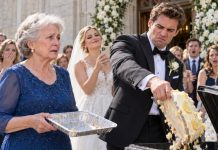 “Whatever you think you have, remember who you’ll lose,” my grandson whispered outside the church. He had just thrown away the cake I baked from his dead mother’s recipe. Now he wanted my signature—and my silence. I looked at the wedding guests he had gathered to humiliate me. “You insisted on witnesses,” I told him. Then my attorney handed him a folder. His bride saw the first page and stepped away.