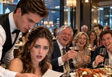 “Emily’s paying,” my father announced as the $4,386 bill landed on the table. Everyone turned toward me, smiling like the decision had already been made. I calmly asked, “With what card?” My mother’s face went white. Then the waiter stepped forward and said, “Sir, you told me to charge her card before she noticed.” Suddenly, nobody was laughing—and I hadn’t even revealed the evidence yet.