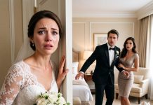 One hour before our wedding, I opened the hotel suite door and saw my fiancé kissing his secretary like I didn’t exist. He froze. “It’s not what you think.” I said nothing. At the altar, with two hundred guests watching, I pulled off my ring and threw it straight into his face. “The wedding is canceled.” His mother screamed—but when his secretary suddenly stood up, I realized their betrayal was only the beginning.