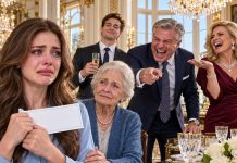 “That check is fake!” my father laughed as Grandma handed me $500,000. My mother sneered, “The old woman can barely afford groceries!” I swallowed my tears and took the check to the bank. Ten minutes later, the bank manager turned pale, locked his office door, and whispered, “Miss, this check is real. But there’s something else your grandmother left you… and your parents must never find out.”
