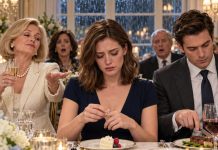 “You should thank my son for rescuing you,” my future mother-in-law sneered. My fiancé kept cutting his steak. Three days before our wedding, I left the ring and fled to my aunt’s house. At two in the morning, a soaked stranger knocked on her door, carrying a loan application with my signature. “I never signed this,” I whispered. “I know,” he said—and opened the next page.