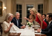 At my son’s housewarming party, my daughter-in-law screamed at my wife in front of twenty guests. “GET OUT OF MY HOUSE! YOUR CHEAP GIFT IS DISGUSTING!” My wife burst into tears. My son just laughed. I didn’t argue. I stood up, took my wife’s trembling hand, and said, “Anyone who respects my wife, come with us.” The entire table fell silent. Then, one by one, nineteen guests stood up. But that wasn’t even the biggest shock awaiting my son…