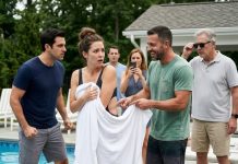 My brother-in-law ripped the towel off my shoulders at a pool party, exposing the scars from the car accident that nearly killed me. “Here’s her famous battle with a barstool!” he shouted as twenty people burst out laughing. I stood frozen, humiliated—until my father-in-law lowered his sunglasses, turned deathly pale, and walked toward his truck. “Dad, it’s just a joke!” Brandon yelled. Then he returned carrying a black case that silenced everyone.