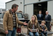 “Dad, can you come get us?” my daughter whispered at 11 a.m. I found her sitting on the tailgate of an old truck, clutching a cash box while my four-year-old grandson leaned against her. “Brandon said our family isn’t good enough.” I smiled, opened the passenger door, and said, “Get in.” What her husband didn’t know was that I secretly owned forty-two percent of his family’s company.