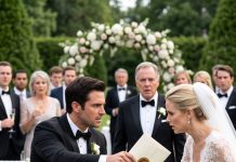 “I thought she was joking when my bride aimed the garden hose at my mother. Then she pulled the trigger. “Maybe now you’ll learn your place,” she laughed as my mother collapsed, soaked and humiliated, while her family cheered. I grabbed my bride’s wrist. “You just made the biggest mistake of your life.” She smirked—until I reached inside my jacket and revealed what I’d been hiding all morning.