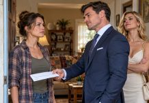 My millionaire ex-husband showed up at my tiny house with a $200,000 check. “Sign this and disappear from my life,” he sneered. But before I could answer, an elderly woman’s voice echoed from my kitchen. “Claire, don’t let him take me back!” Adrian froze. “MOM?! What are you doing here?” His face turned white when she stepped into the doorway. But what she revealed next was far more terrifying than her presence.