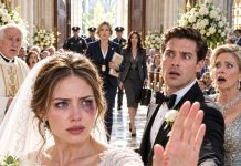 I walked down the aisle with a black eye while my fiancé smiled for the cameras. He had warned me, “Say one word and your family loses everything.” At the altar, the priest asked whether anyone objected. I lifted my veil and answered, “I do.” Then the cathedral doors opened, and the detective holding my medical report stepped inside.